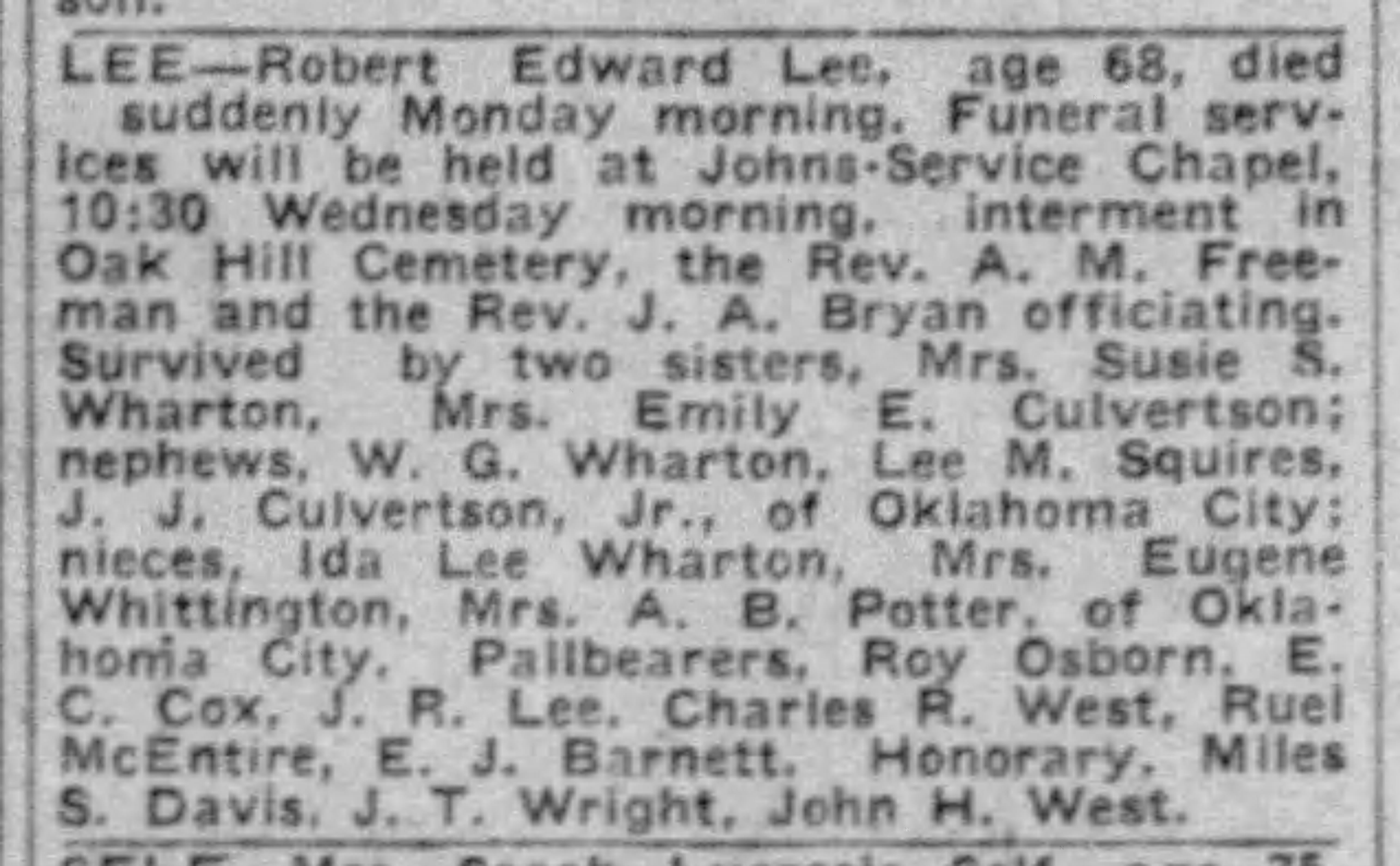 Robert Edward Lee obituary